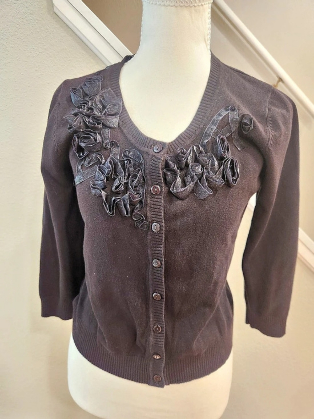 Maurices Floral Embellished Cardigan in Brown Size Medium